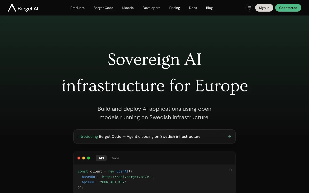 Berget.AI website