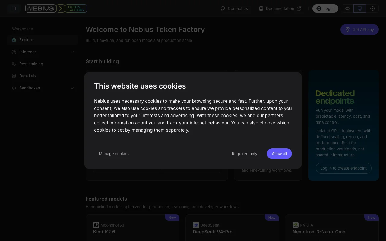 Nebius Token Factory website