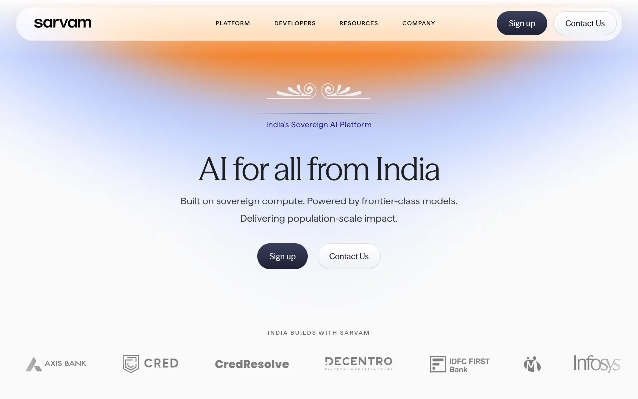 Sarvam AI website